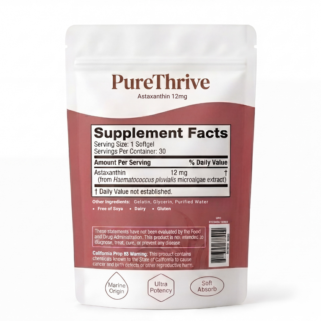 PureThrive Astaxanthin 12mg Softgels | Skin Glow, Tan & Anti-Aging From Within