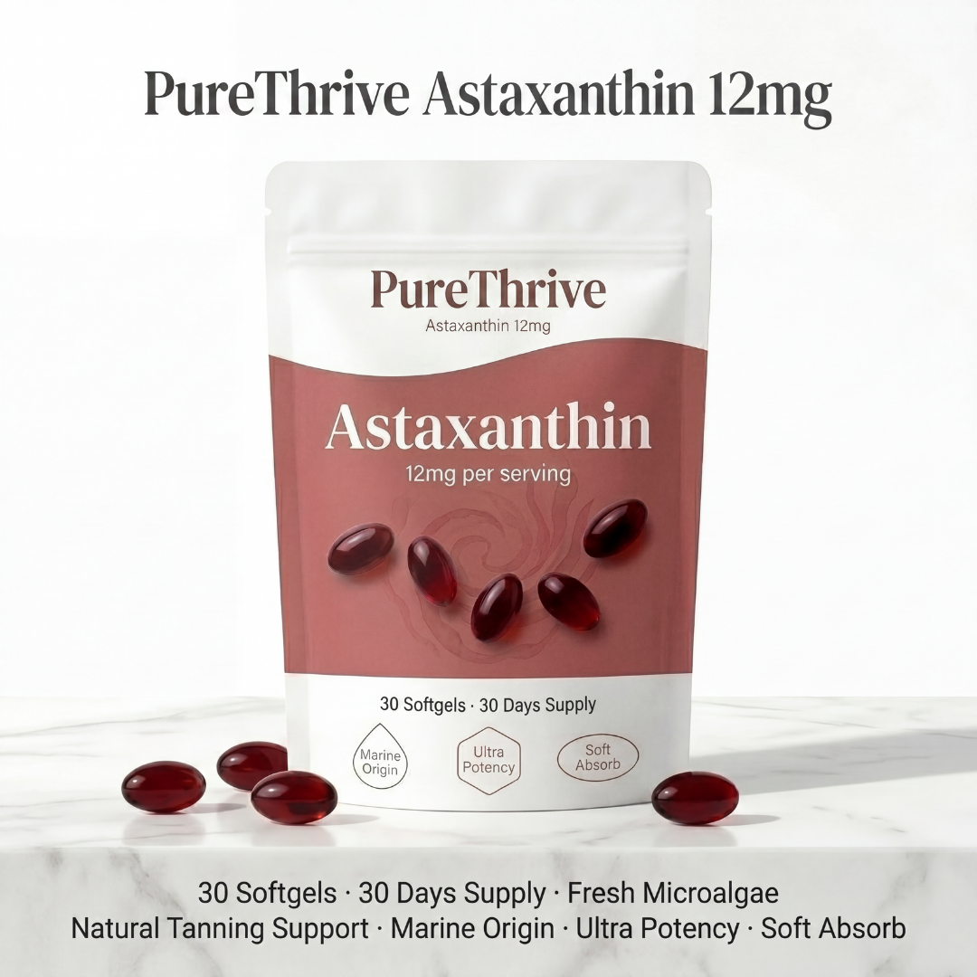 PureThrive Astaxanthin 12mg Softgels | Skin Glow, Tan & Anti-Aging From Within