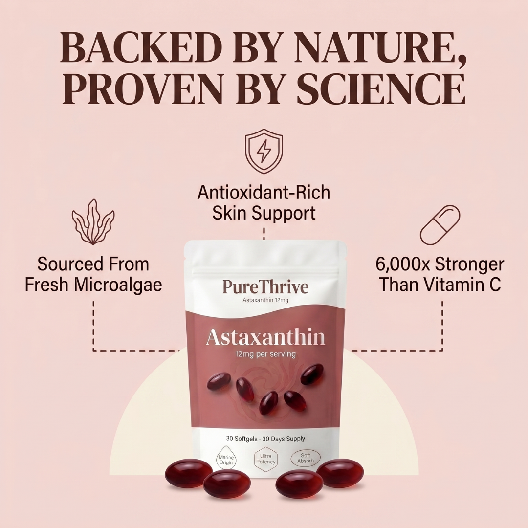PureThrive Astaxanthin 12mg Softgels | Skin Glow, Tan & Anti-Aging From Within