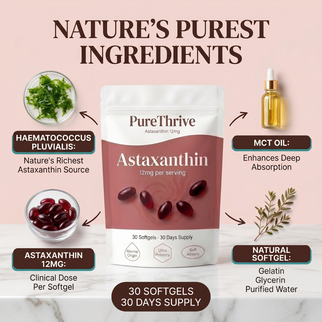 PureThrive Astaxanthin 12mg Softgels | Skin Glow, Tan & Anti-Aging From Within